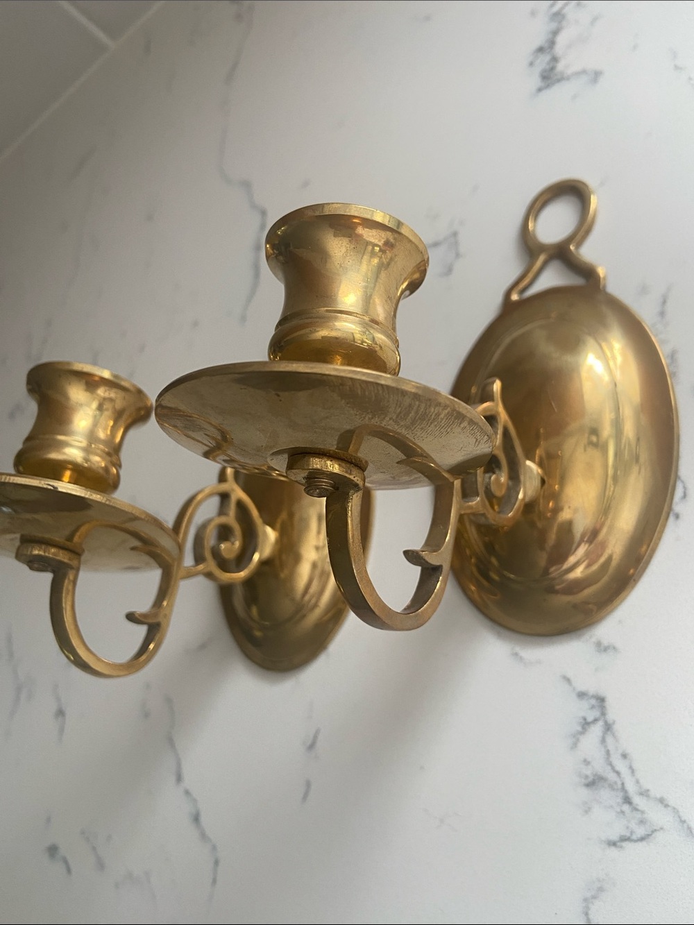 Vintage Brass Wall Candle Sconces Pair Scroll Taper Holders